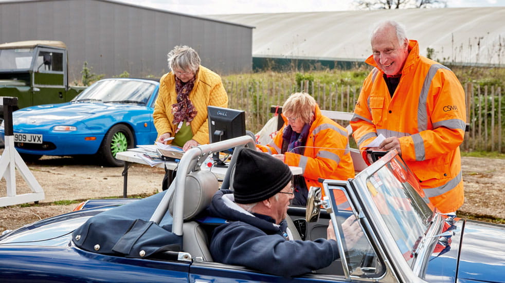 Mike Harrison and steward Pete Gregory enjoy themselves at the Brooklands AutoSolo